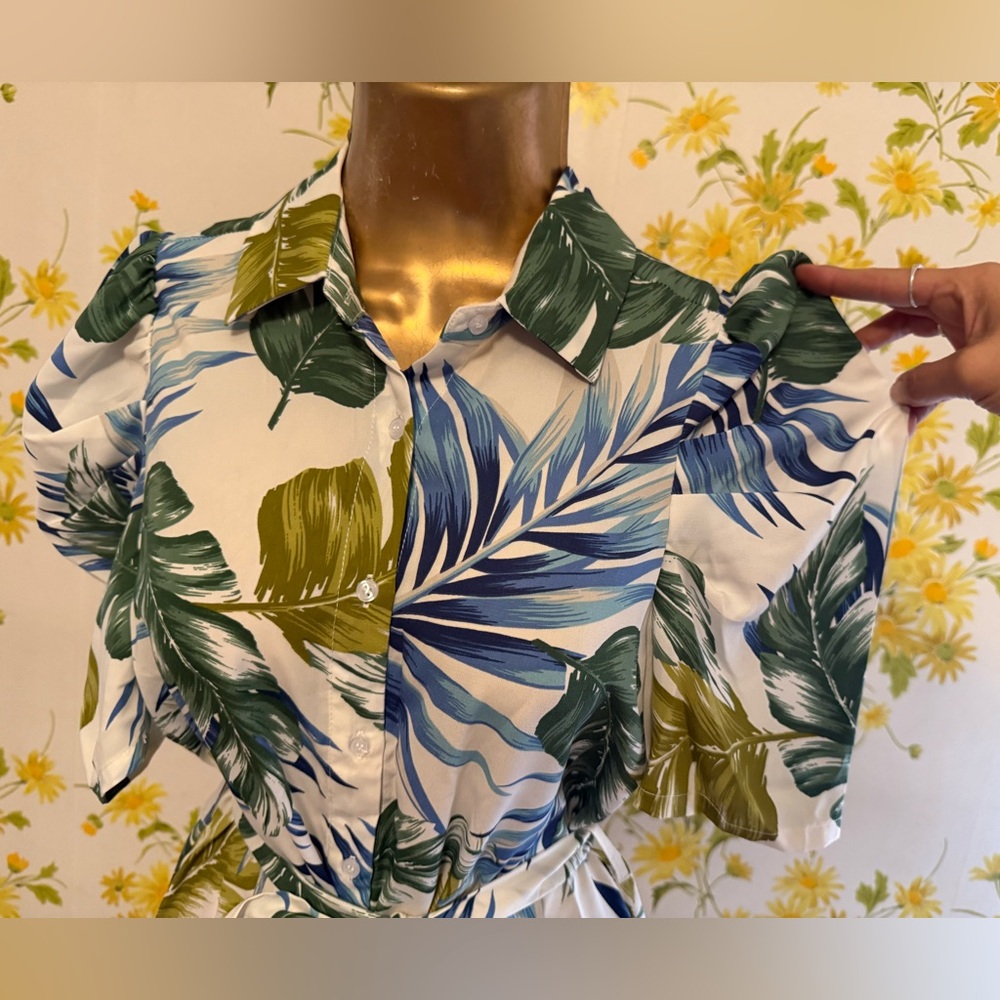 Leaf print button up midi dress size S - Picture 6 of 13